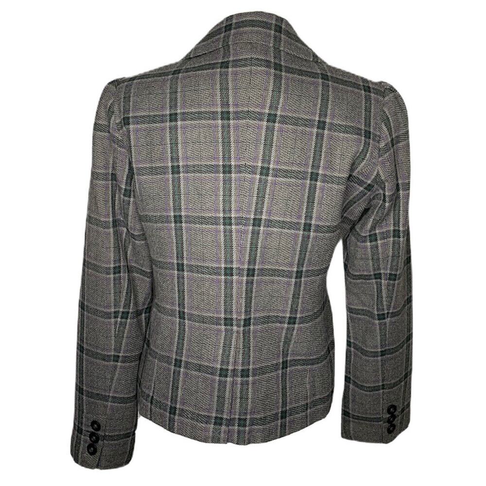 NEW Womens Mossimo Gray Purple Plaid Lined Wool Blend Blazer Puff Shoulder Sz M - Picture 6 of 10